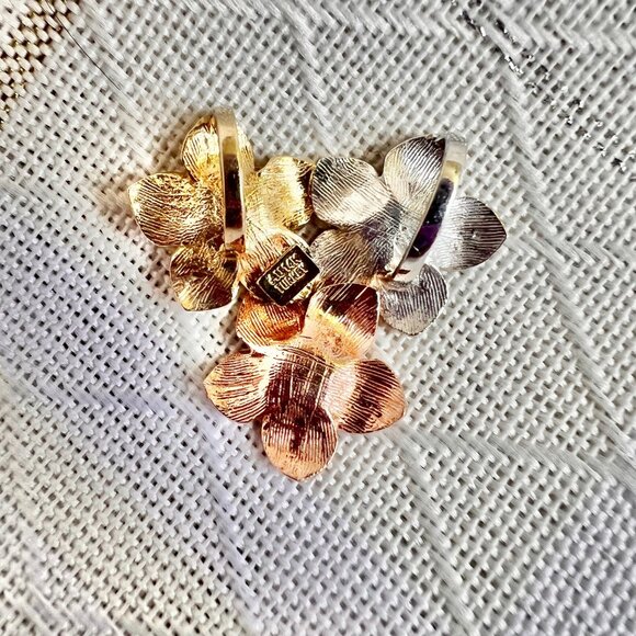 14K Gold Plumeria Floral Slide Pendant, Vintage Tri-Gold Floral Pendant - Picture 6 of 12